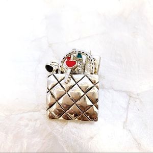 Antique Silver Quilted Shopper Bag Brooch